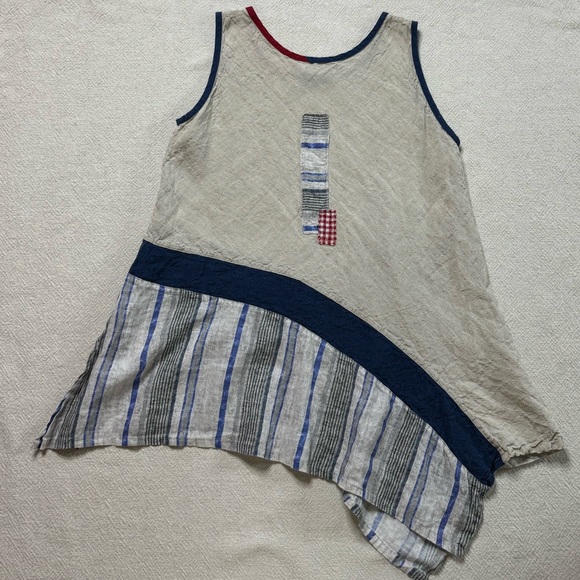 Mara Gibbucci Linen Coastal Stripe Lagenlook Tank Top S - Picture 7 of 7